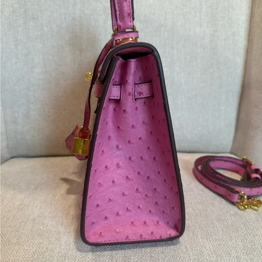 Pink Ostrich-effect Handbag - Picture 7 of 11
